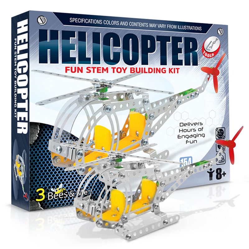 3 Bees & Me Metal Helicopter Erector Set for Boys and Girls Age 8 Years Old to Adult | Fun STEM Toy Building Kit | Educational Birthday Gift for Junior Engineers | Kids Building Projects - Image 1