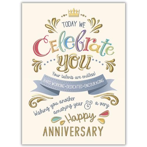 Posty Cards 25 Employee Anniversary Cards - Fun Typographic Design - 26 White Envelopes - FSC Mix - Image 4