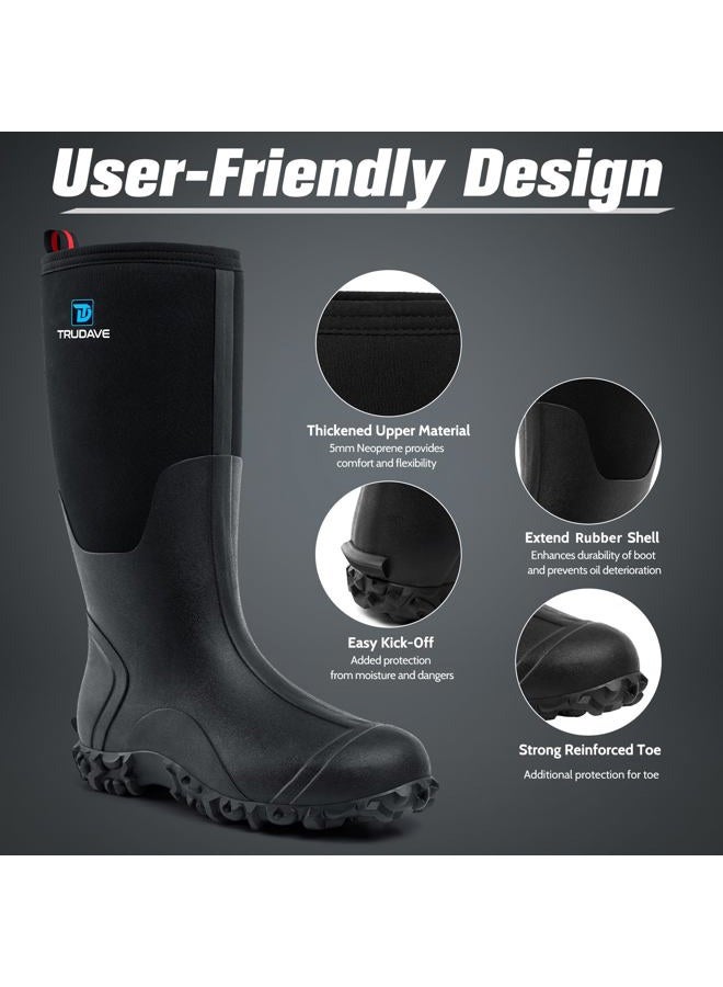 Trudave Rubber Boots for Men with Steel Shank, Waterproof Insulated Reliable Rain Boots for Outdoor Work Hunting, Warm Dry 5mm Neoprene Anti-slip All-Season Mud Boots, Size 5-14 - Image 4