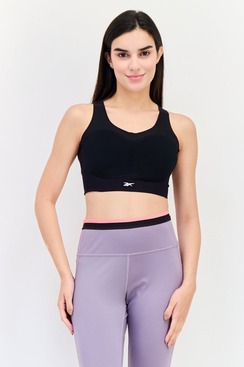 Reebok Women Brand Logo Padded Sports Bra, Black - Image 1