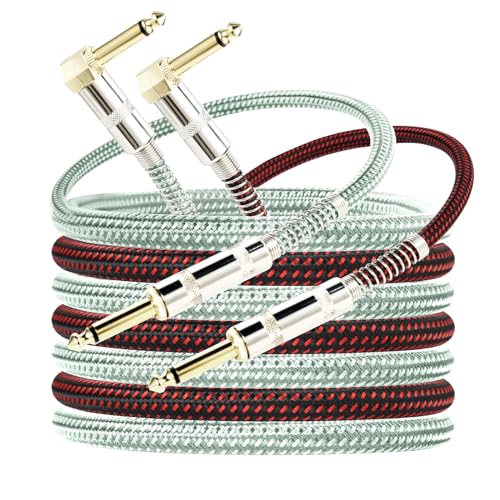 OTraki 6 FT Guitar Cables 2 Pack Instrument Cable Electric Guitar Cord 1/4 Inch Straight to Right Angle 6.35mm Bass Guitar Cable for Amp Bass Guitar Keyboard Red & Green - Image 1