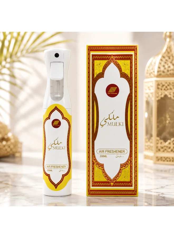 ARD PERFUMES Mulki Air Freshener Spray By Ard Perfumes for Home, Office & Car – Long Lasting Luxury Fragrance – Saffron, Rose & Oud Notes – 300ml