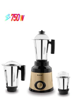 arwaa CLASSIC PRO 750W Gold with Coating Body,3-in-1 Mixer Grinder with Stainless Steel Jars & Blades 3 Speed, Copper winding motor Dry & Wet Fine Grinding Mixing Juicing–2 Year Warranty(Made in UAE)  - Image 1
