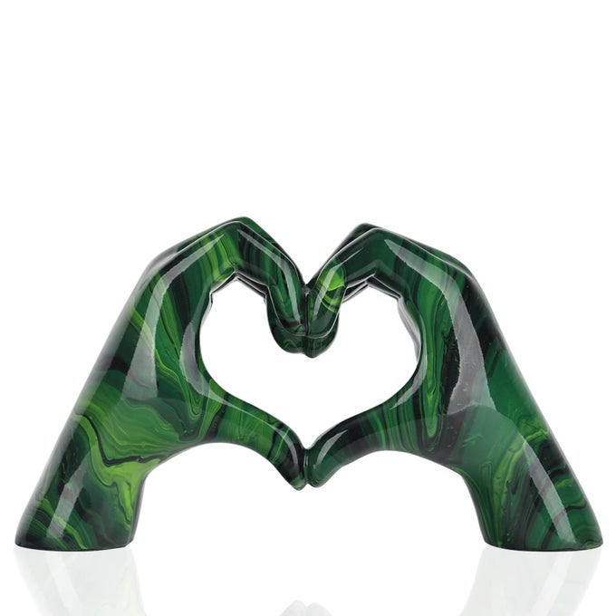 RESIN SCULPTURE FLUID GREEN HEART DECORATION MODERN ART STATUE FOR HOME DECOR FOR VALENTINES DAY WEDDING ANNIVERSARY