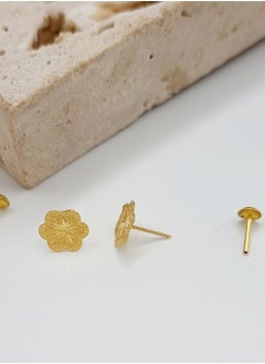 Hamsa.ae 18K Pure Gold Flower Screw Earring Set  - Image 2