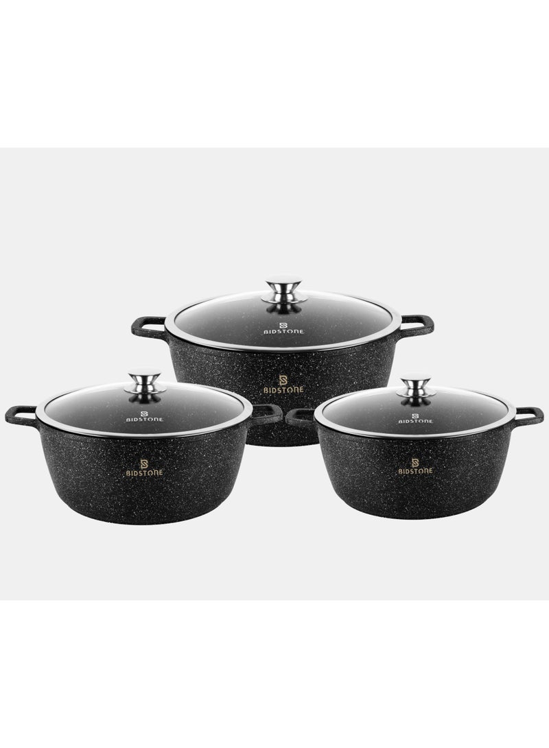 Bidstone 6-Piece Nonstick Granite Cookware Set – Premium Cookwares with Stainless Steel Rim, Oven-Safe Pots | Includes 32cm (9 L), 36cm (13.2 L), and 40cm (19 L) Soup Pots with Lids - Image 1