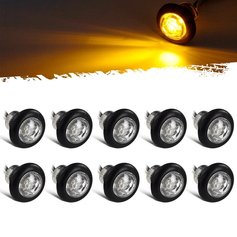 Partsam 10x Amber 3/4" Round Bullet Trailer Amber Led Side Marker Clearance Lights Kit Grommets Clear Lens w/Plug Connectors Waterproof 12V 3/4" Led Marker Lights for Trailer Truck Boat RV Pickups