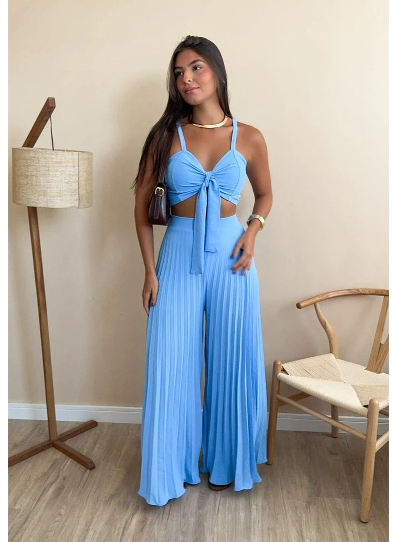 SCACTO Camisole Pleated Loose Wide Leg Pants Two-piece Set 
