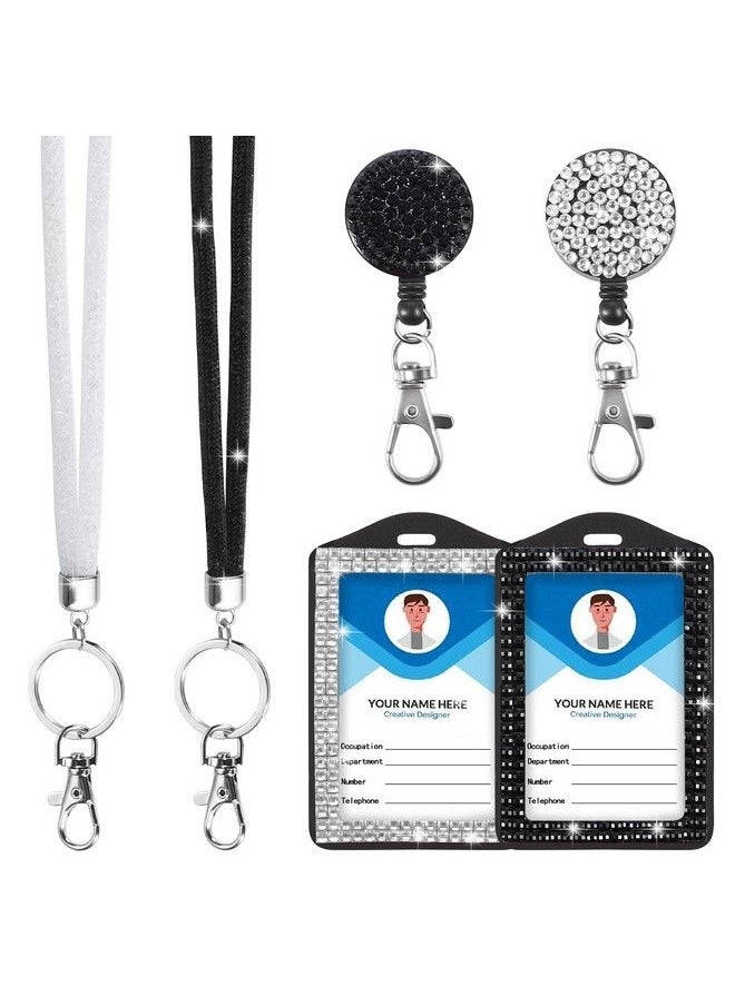 Pengxiaomei - 6 In 2 Sets 2 Color Rhinestone Lanyard For Id Badges Bling Id Card Holder Crystal Retractable Badge Reel Neck Lanyard For Student Kids Women Nurse Teacher - Image 1