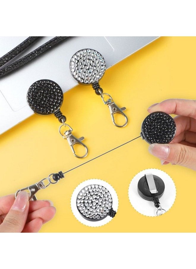 Pengxiaomei - 6 In 2 Sets 2 Color Rhinestone Lanyard For Id Badges Bling Id Card Holder Crystal Retractable Badge Reel Neck Lanyard For Student Kids Women Nurse Teacher - Image 1