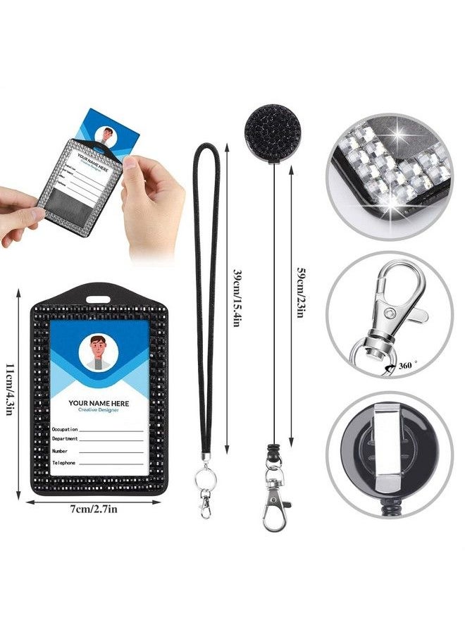 Pengxiaomei - 6 In 2 Sets 2 Color Rhinestone Lanyard For Id Badges Bling Id Card Holder Crystal Retractable Badge Reel Neck Lanyard For Student Kids Women Nurse Teacher - Image 1