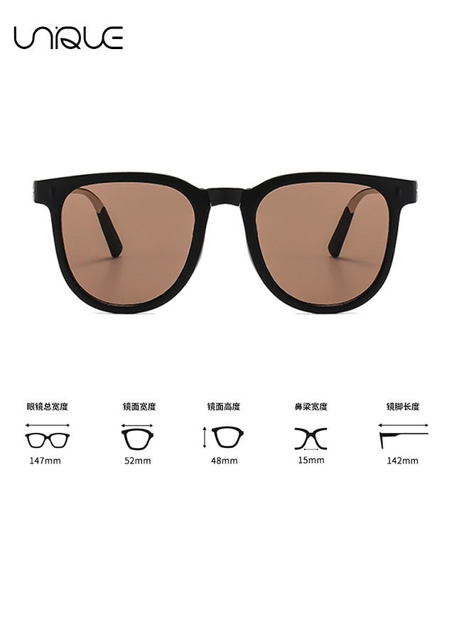 Unique Foldable Sun Glasses Women Men, Square Folding Easy Carry Foldable Shades UV Protection Lens, Sun Protection Sunglasses Suitable for Summer Outdoor Beach Travel Camping - Black Frame Tea Flakes  - Image 2