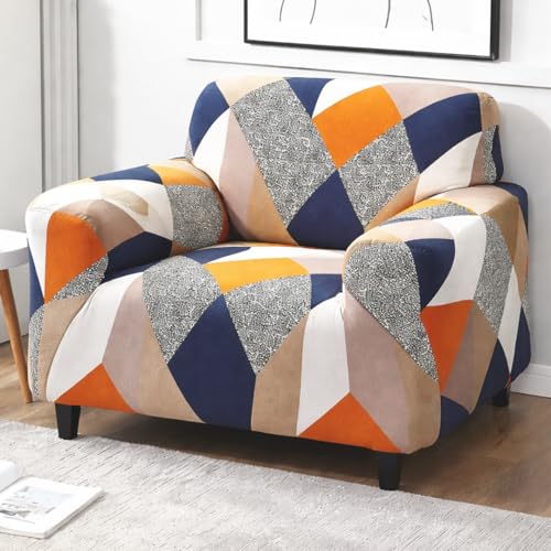 Furshine® Printed Universal Polyester Blend & Spandex Sofa Cover Big Elasticity Cover for Couch Flexible Stretch Sofa Cover | Imported Slipcovers (Blend Geometric, One Seater) - Image 1