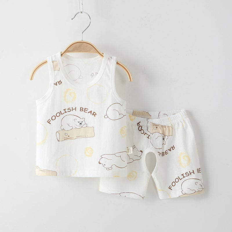 Children'S Vest Shorts Summer Thin Home Clothes Pure Cotton Boneless Class A Sleeveless Sleeveless Vest Shorts For Boys And Girls - Image 3