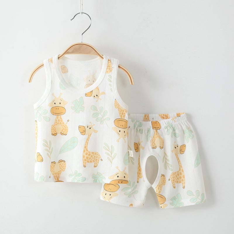 Children'S Vest Shorts Summer Thin Home Clothes Pure Cotton Boneless Class A Sleeveless Sleeveless Vest Shorts For Boys And Girls - Image 2