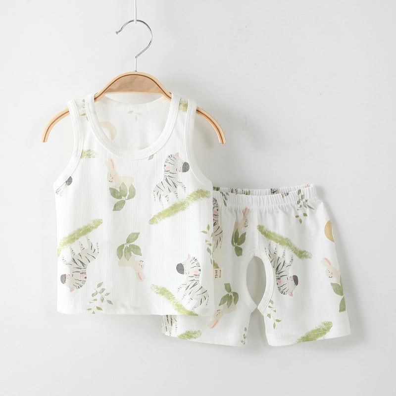Children'S Vest Shorts Summer Thin Home Clothes Pure Cotton Boneless Class A Sleeveless Sleeveless Vest Shorts For Boys And Girls - Image 5