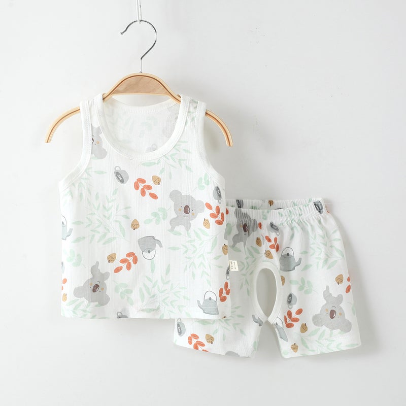 Children'S Vest Shorts Summer Thin Home Clothes Pure Cotton Boneless Class A Sleeveless Sleeveless Vest Shorts For Boys And Girls - Image 4