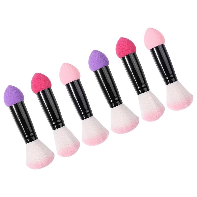 6pcs Dual Ended Blush Brushes Powder Applicator Blending Contour Makeup Brushes for Women Facial Foundation Cosmetics with Pink Purple Rose Red Colors - Image 1