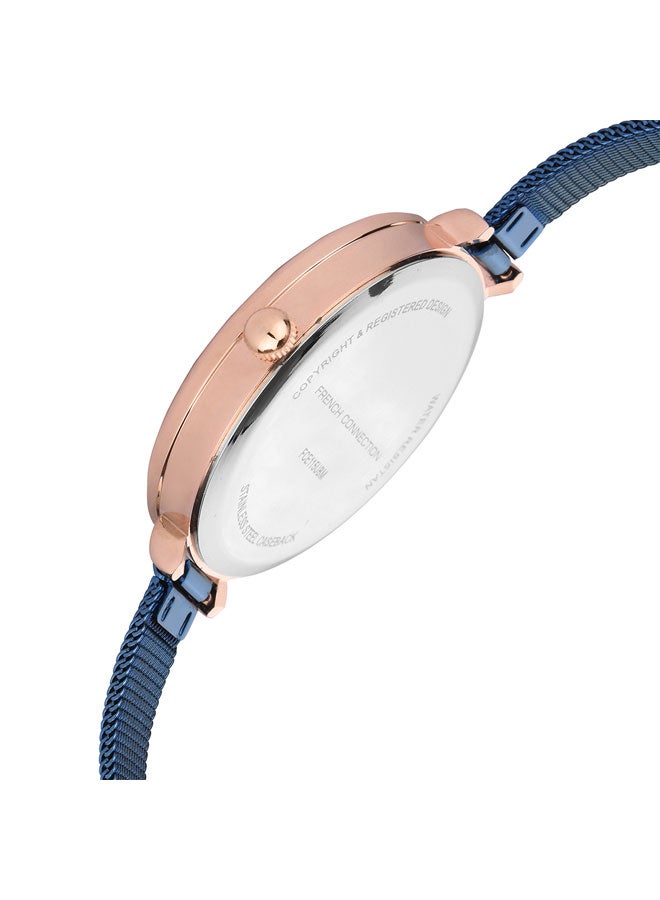 French Connection Women's Analog Watch with Blue Stainless Steel Mesh Bracelet, Rose Gold Case  - Image 3