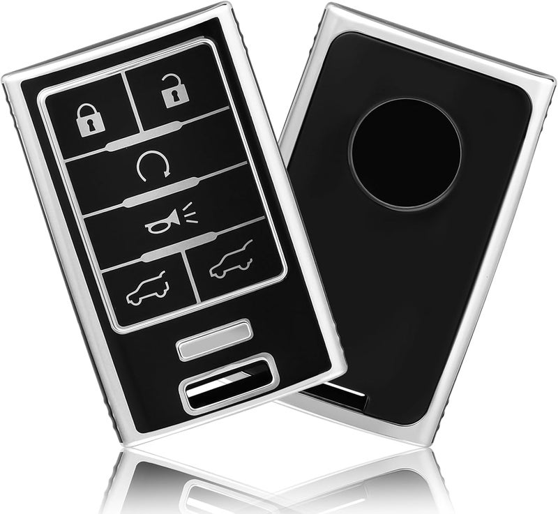 OFFCURVE Key Fob Cover for Cadillac, Soft TPU Car Key Case Protector for Cadillac SRX ATS ELR XTS 2010 2011 2012 2013 2014 2015 Keyless Entry Remote Control Start Car Key Accessories, Silver Black - Image 1