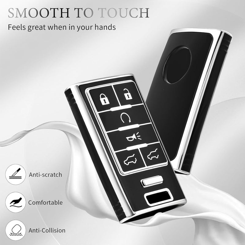 OFFCURVE Key Fob Cover for Cadillac, Soft TPU Car Key Case Protector for Cadillac SRX ATS ELR XTS 2010 2011 2012 2013 2014 2015 Keyless Entry Remote Control Start Car Key Accessories, Silver Black - Image 3