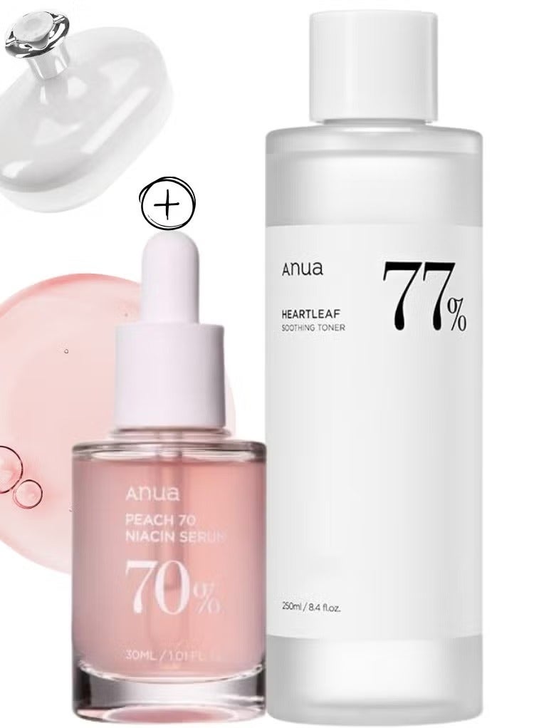 Anua Wonder Anua Brightening and Soothing Skincare Set - 77 Soothing Toner and Peach 70% Niacinamide Serum for Hydrated - Even-Toned - and Radiant Skin - Face Scrubber - 280ml - Image 1
