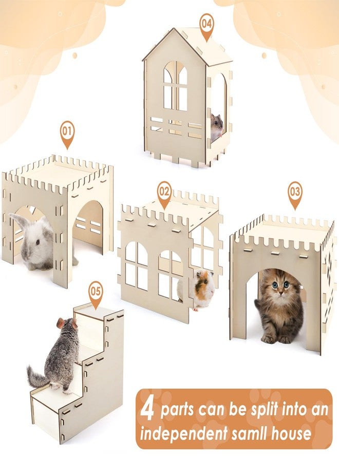 Bissap Wooden Rabbit Hideout Castle, Extra Large Bunny Houses and Hideouts Indoor Outdoor Rabbit Hidey Habitat for Bunnies Chinchillas Hamsters Guinea Pigs Detachable Small Animal Play Hideaway Hut - Image 3