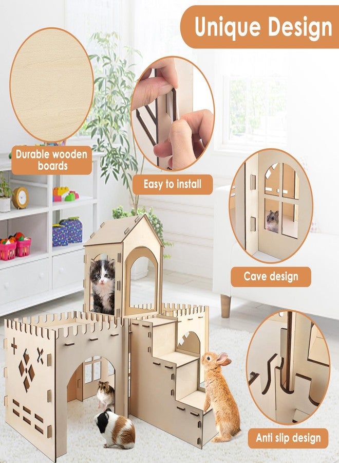 Bissap Wooden Rabbit Hideout Castle, Extra Large Bunny Houses and Hideouts Indoor Outdoor Rabbit Hidey Habitat for Bunnies Chinchillas Hamsters Guinea Pigs Detachable Small Animal Play Hideaway Hut - Image 2