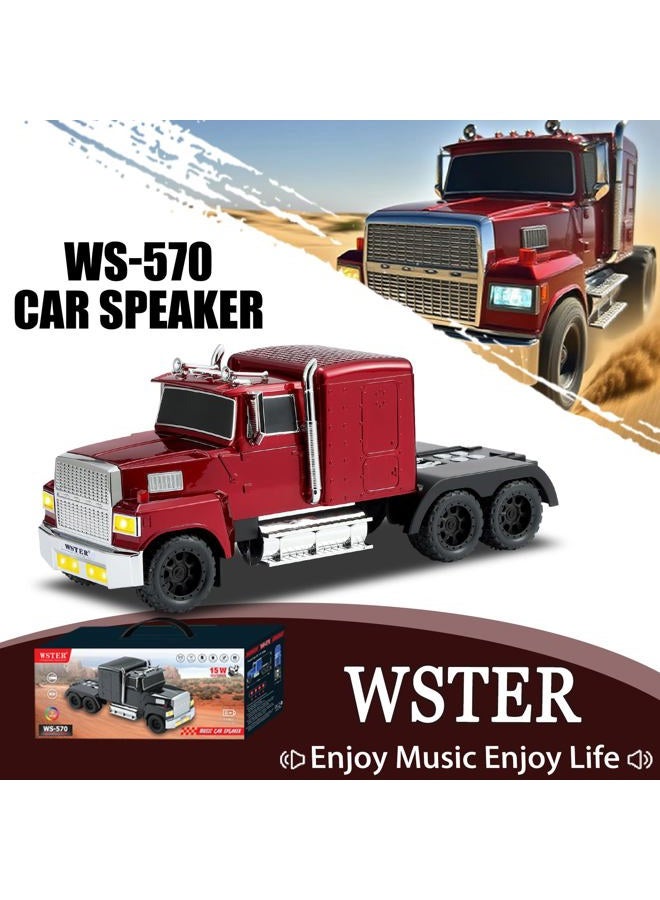 WSTER مكبر صوت بلوتوث WS-570، نسخة شاحنة أمريكية ريترو: صوت عالي الدقة محمول، ستيريو TWS، راديو FM، أضواء LED للحفلات وميكروفون مدمج للتحدث بدون استخدام اليدين (أحمر) - Image 2
