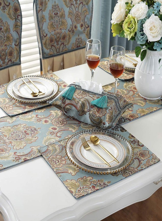 kilofly 6pc Elegant Floral Brocade Jacquard Table Placemats (11.8 x 15.7 in) - Image 5