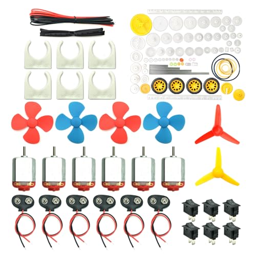 EUDAX 6 Set DC Motors Kit, Mini Electric Hobby Motor 3V -12V 25000 RPM Strong Magnetic with 86Pcs Plastic Gears, 9V Battery Clip Connector,Boat Rocker Switch,Shaft Propeller for DIY Science Projects - Image 1