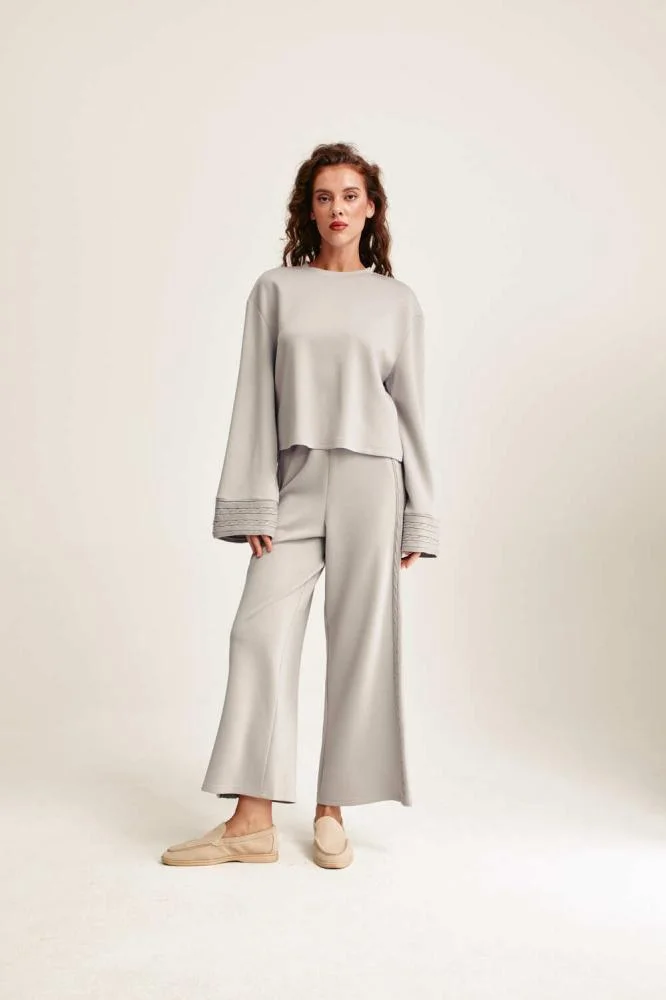 Tenda Plain Wide-Leg Trousers Grey