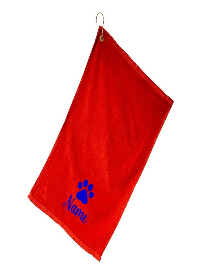 101 BEACH Personalized Paw Dog Towel with Embroidered Name with Clip - Small Size (Red) - Image 1