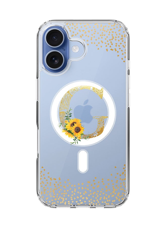 Stylizedd Classic Clear MagSafe Case for iPhone 17 , Hybrid Soft Case Flexible Edges Anti Drop TPU PC Gel Thin Transparent Cover [ Designed for iPhone 17 ] - Custom Monogram Initial Letter Floral Pattern Alphabet - G  (Clear )