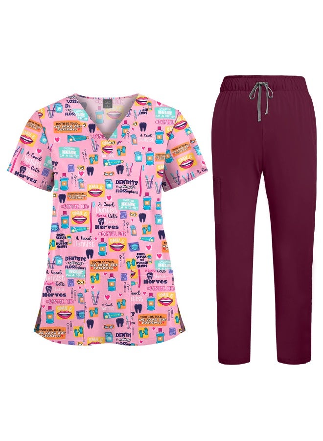 NIBEMINENT Scrubs Uniforms Sets Fashion Printed Nursing Medical Scrub Set Beauty Salon Healthcare Pharmacy Work Clothes Women Men Top Pants - Image 1