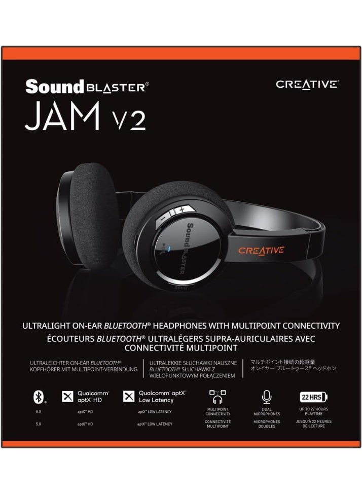 Creative Sound Blaster JAM V2 On-Ear Lightweight Bluetooth 5.0 Wireless Headphones with USB-C, aptX Low Latency, aptX HD, Multipoint Connectivity, Voice Detection and Noise Reduction, 22 Hours Battery Life - Image 3