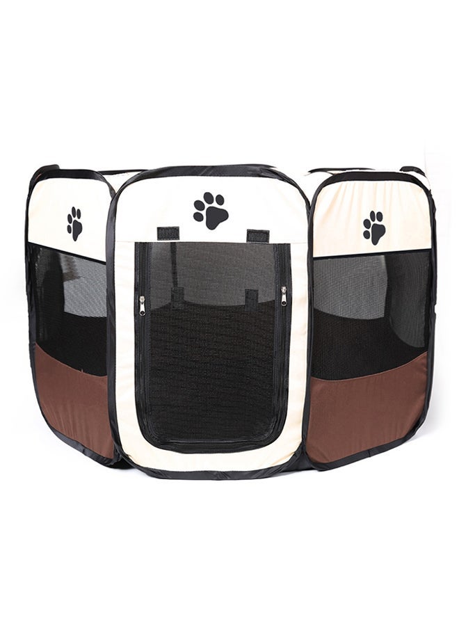 NIBEMINENT Detachable Foldable Octagonal Puppy Playpen Cage Brown 58x3x38centimeter - Image 1