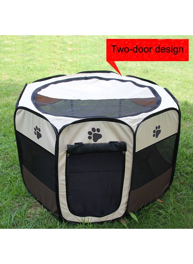 NIBEMINENT Detachable Foldable Octagonal Puppy Playpen Cage Brown 58x3x38centimeter - Image 2
