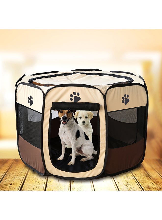 NIBEMINENT Detachable Foldable Octagonal Puppy Playpen Cage Brown 58x3x38centimeter - Image 3
