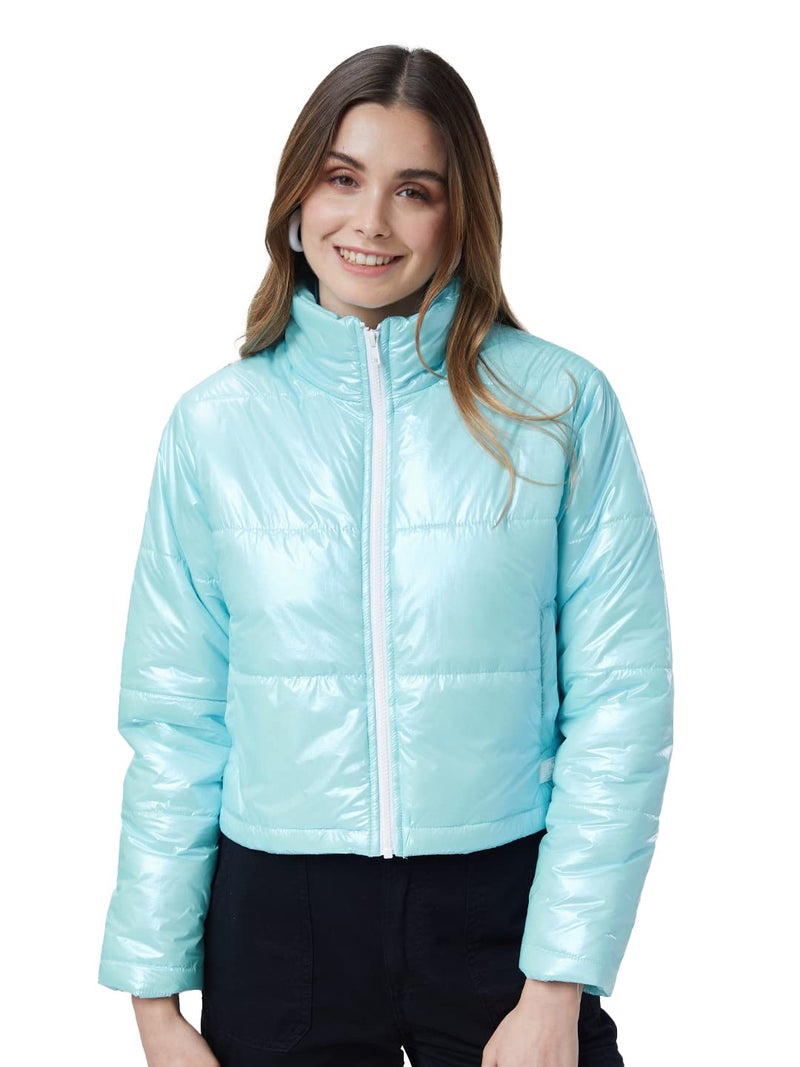 The Souled Store| Solids: Aqua Women and Girl Jackets|Full Sleeve|Regular fit Solid| 100% Polyester Sky Blue Color Women Puffer Jackets - Image 1