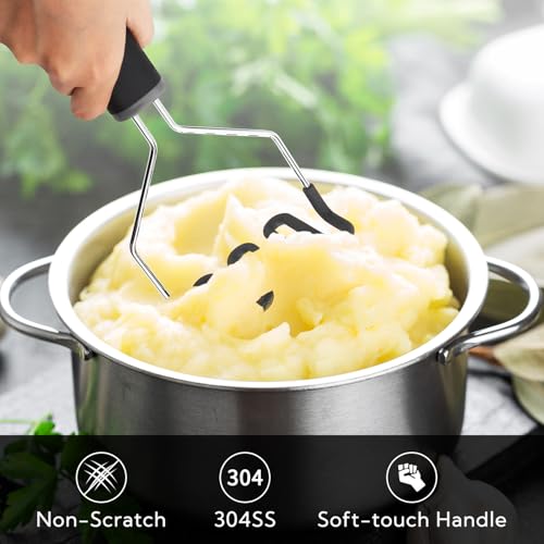 KITCHENDAO Non-Scratch Potato Masher, Heavy Duty 18/8 Stainless Steel Wrapped In Premium Silicone, Soft Touch Handle, Versatile Masher Hand Tool & Potato Smasher, Gift for Christmas-Black - Image 2
