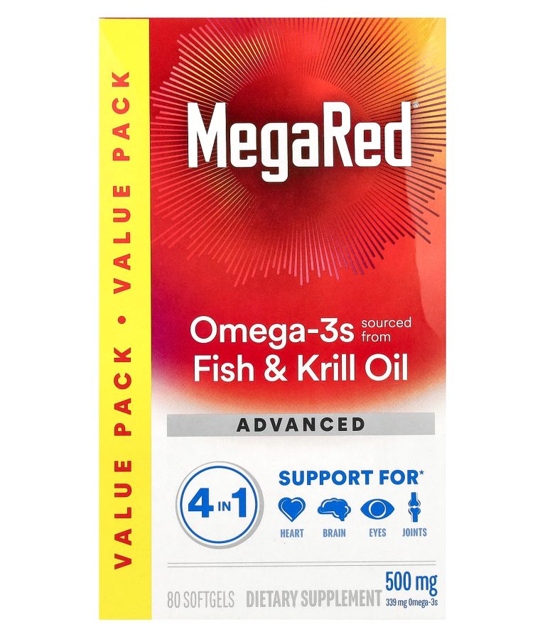 MegaRed Omega-3s Fish & Krill Oil Advanced 4in1 Vanilla 500 mg 80 Softgels