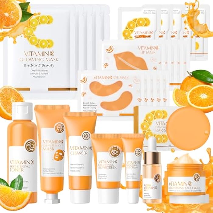 Ofanyia 28 Pcs Vitamin C Skin Care Set, Skincare for Girls 10-12, Complete Skincare Routine for Deep Clean, Soft and Hydrated Skin, Ideal Gift for Teen Girls - Image 1