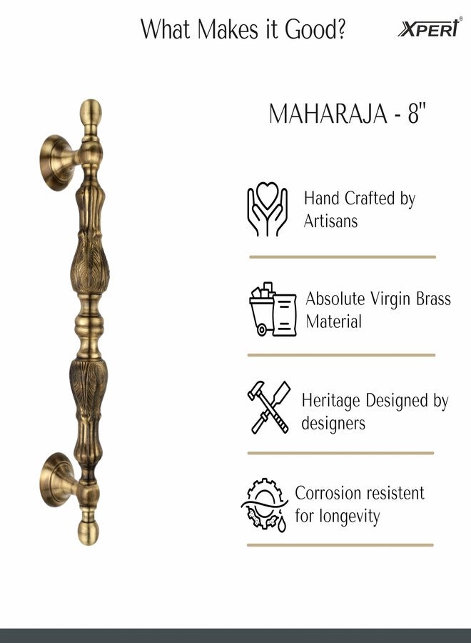Xpert Maharaja 8" Brass Door Handle Luxury Collection Pack of 1, Antique Door Handle, Works As Brass Door Handles for Main Door, Door Accessories, Antique Finish Main Door Handle, Wooden Door - Image 2