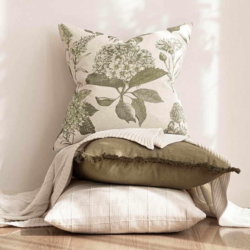 Foindtower Set of 2 Linen Floral Throw Pillow Covers Vintage Accent Print Decorative Cushion Covers Farmhouse Boho Home Decor for Sofa Chair Couch Bedroom Living Room,20Ã—20 Inch,Sage Green - Image 5