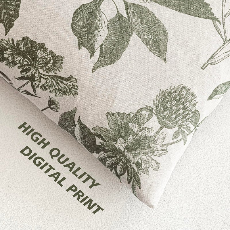 Foindtower Set of 2 Linen Floral Throw Pillow Covers Vintage Accent Print Decorative Cushion Covers Farmhouse Boho Home Decor for Sofa Chair Couch Bedroom Living Room,20Ã—20 Inch,Sage Green - Image 3