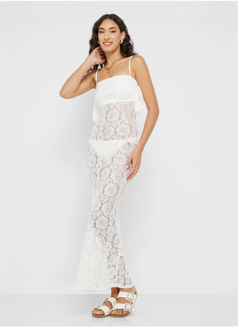 Ginger Strappy Gather Detail Lace Beach Dress