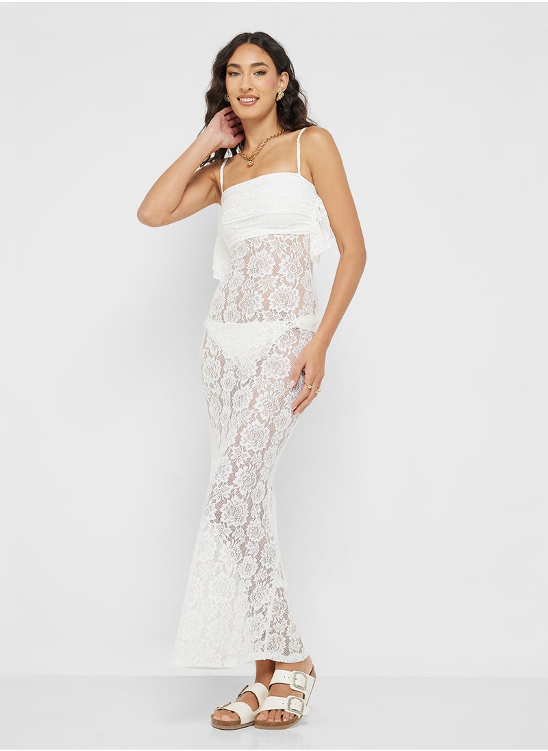 Ginger - Strappy Gather Detail Lace Beach Dress - Image 1