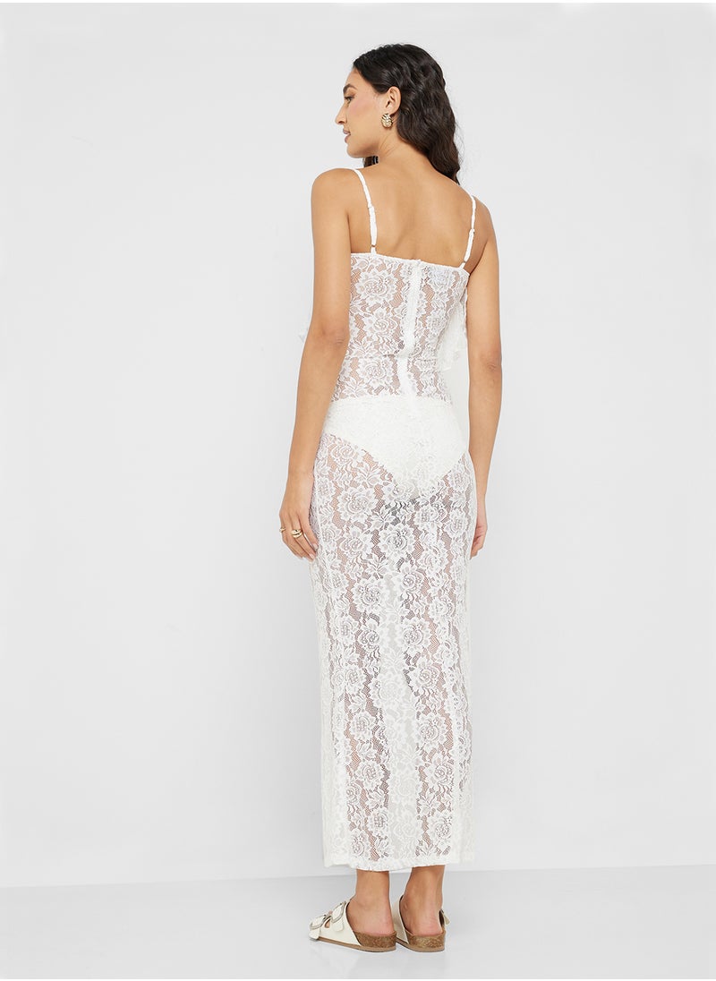 Ginger - Strappy Gather Detail Lace Beach Dress - Image 1