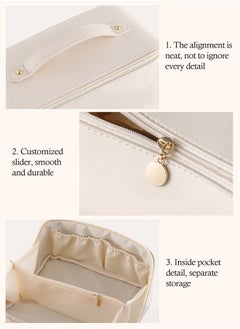 URbazaar Large Capacity Travel Cosmetic Bag, Multifunctional Storage Makeup Bag PU Leather Makeup Bag, with Handle and Divider Travel Cosmetic Bags for Women (White)  - Image 5